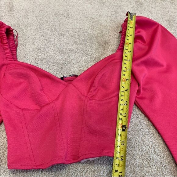 Zara pink long balloon sleeve corset crop top size small NWT - Picture 10 of 11
